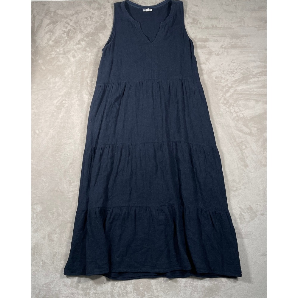 J. Jill Women's Dress Maxi Tiered Linen Blend Sleeveless Coastal Beach L Blue